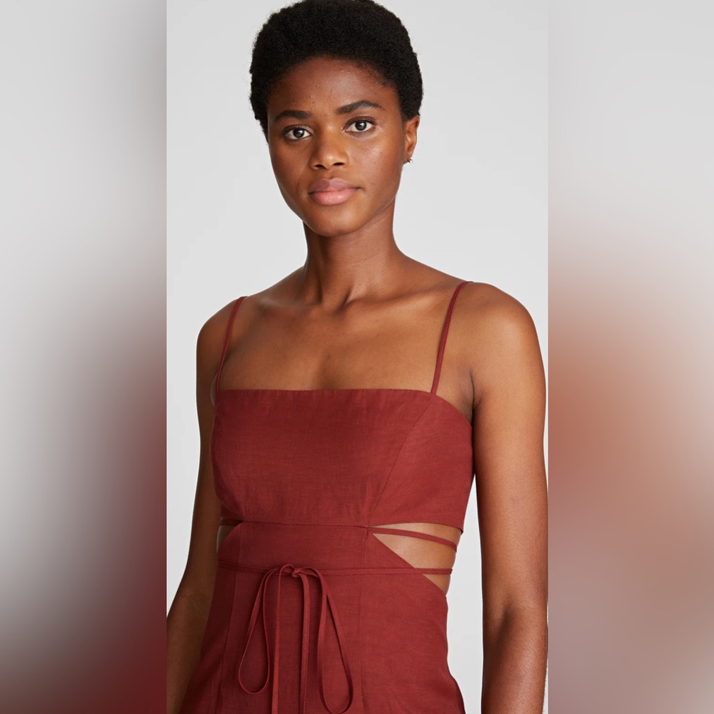 HALSTON NWOT Eli Viscose Linen Blend Brick Dress Size 2 - Picture 4 of 13